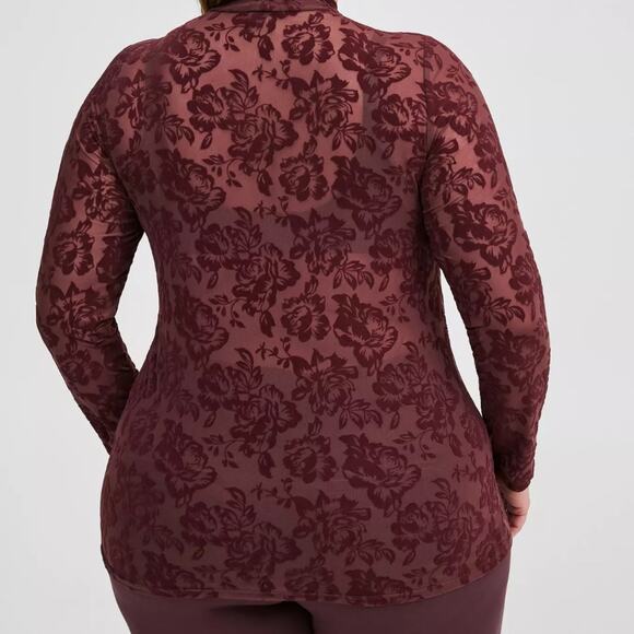 TORRID Women's Flocked Mesh Mock Neck Long Sleeve Top 1(14-16) Plus Size NWT - Picture 4 of 5